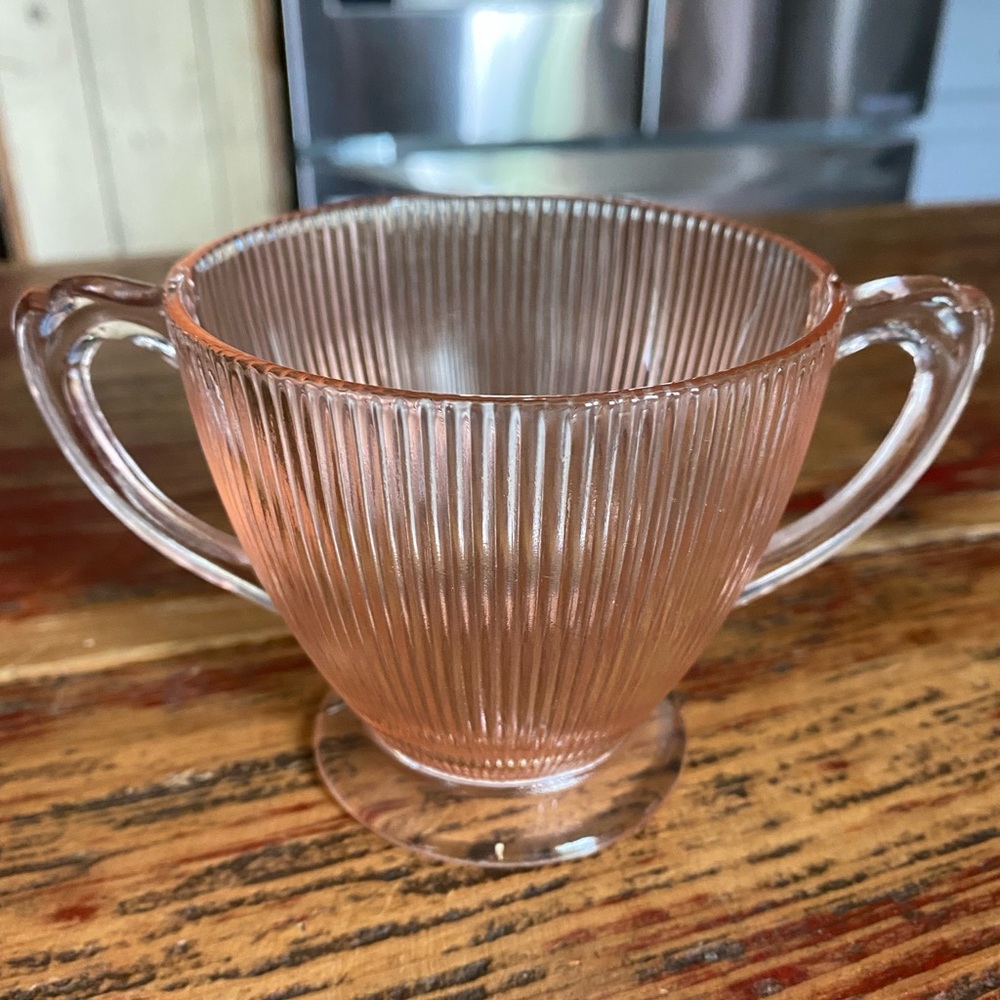 Jeanette Pink Depression Glass Double Handled Sugar Bowl